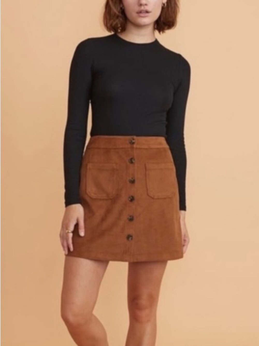 Tan Marine Layer Rosie Suede A-Line Skirt